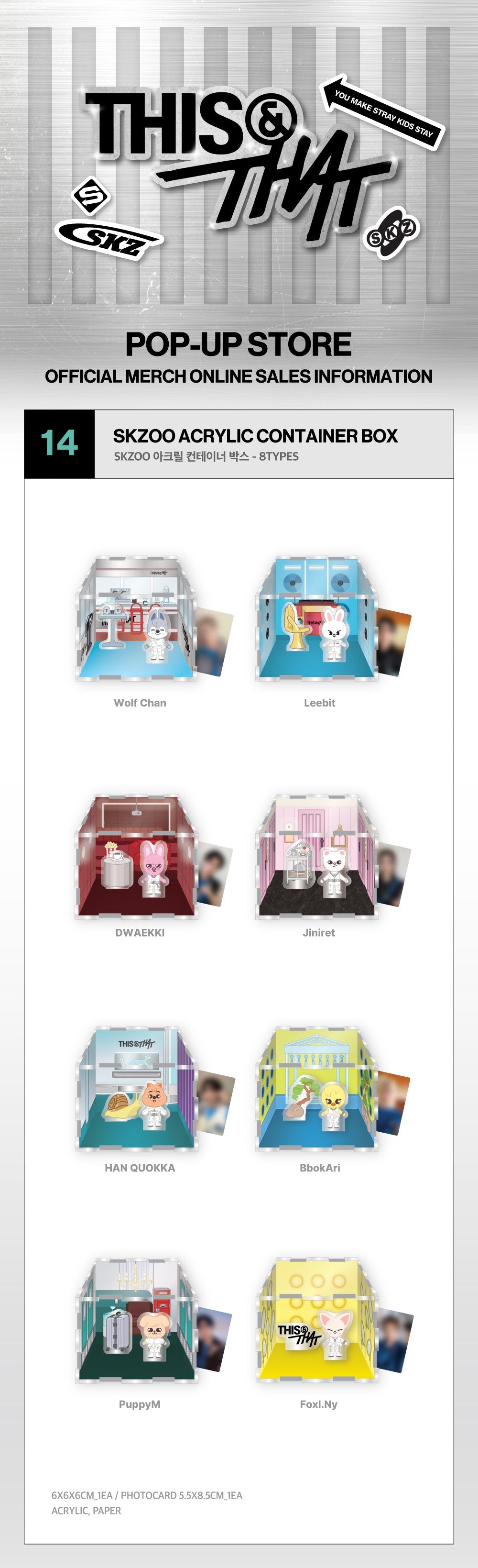 Stray Kids THIS & THAT SKZOO Acrylic Container Box details and character types