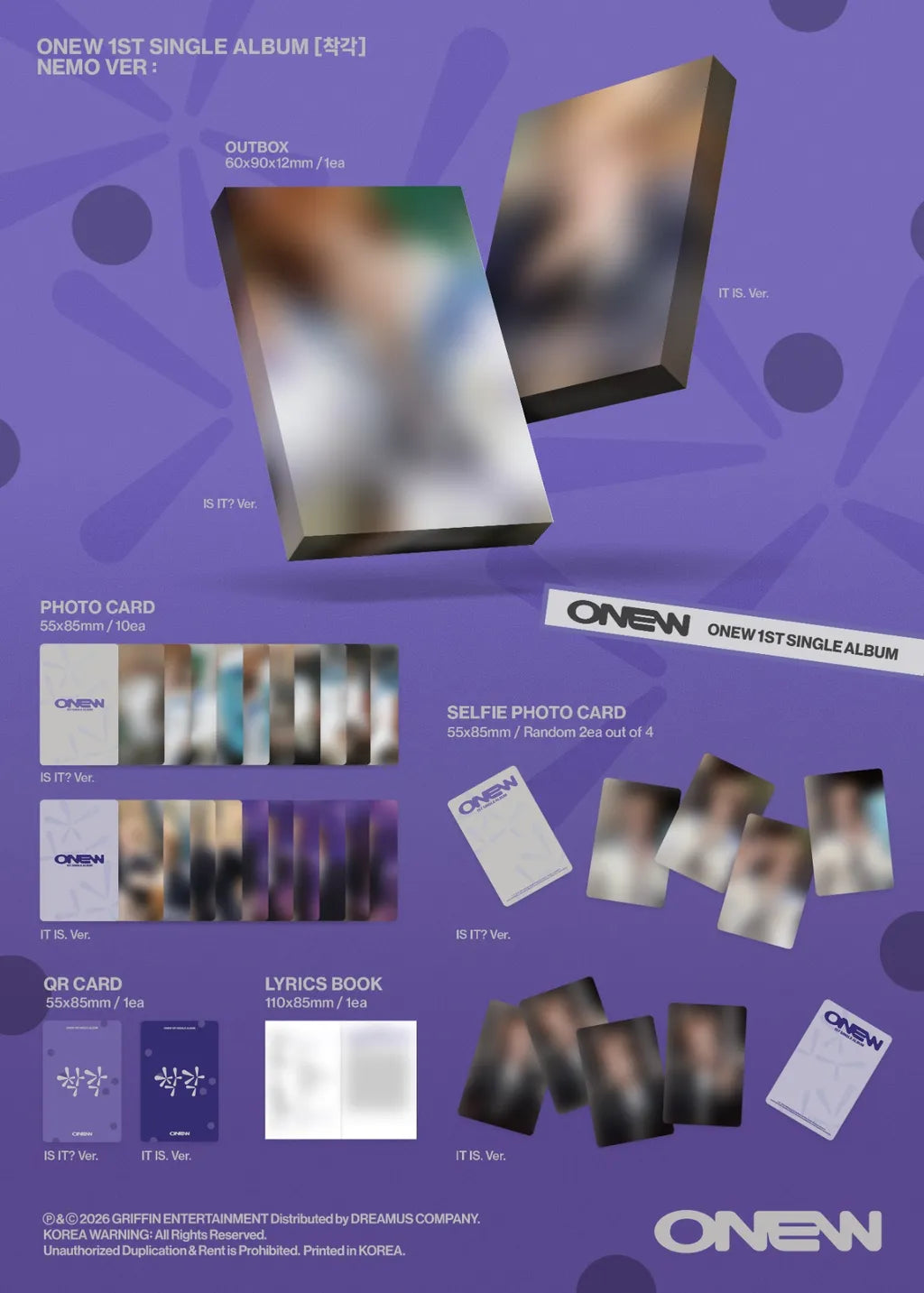 ONEW 1st Single Album NEMO Ver. contents