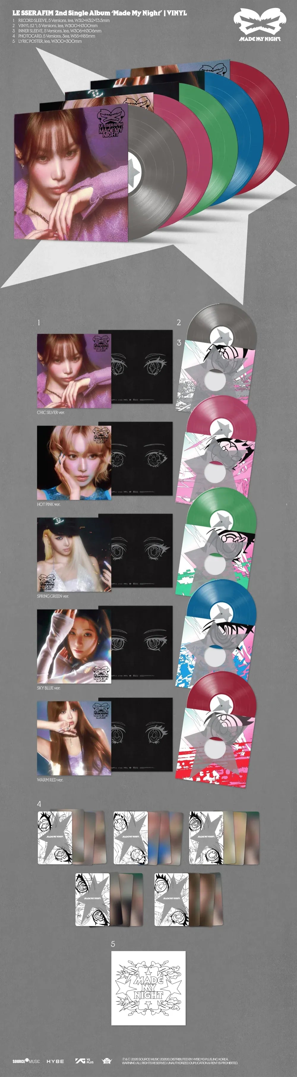 [PRE-ORDER] LE SSERAFIM 2nd Single Album 'Made My Night' Vinyl (Random Ver.)