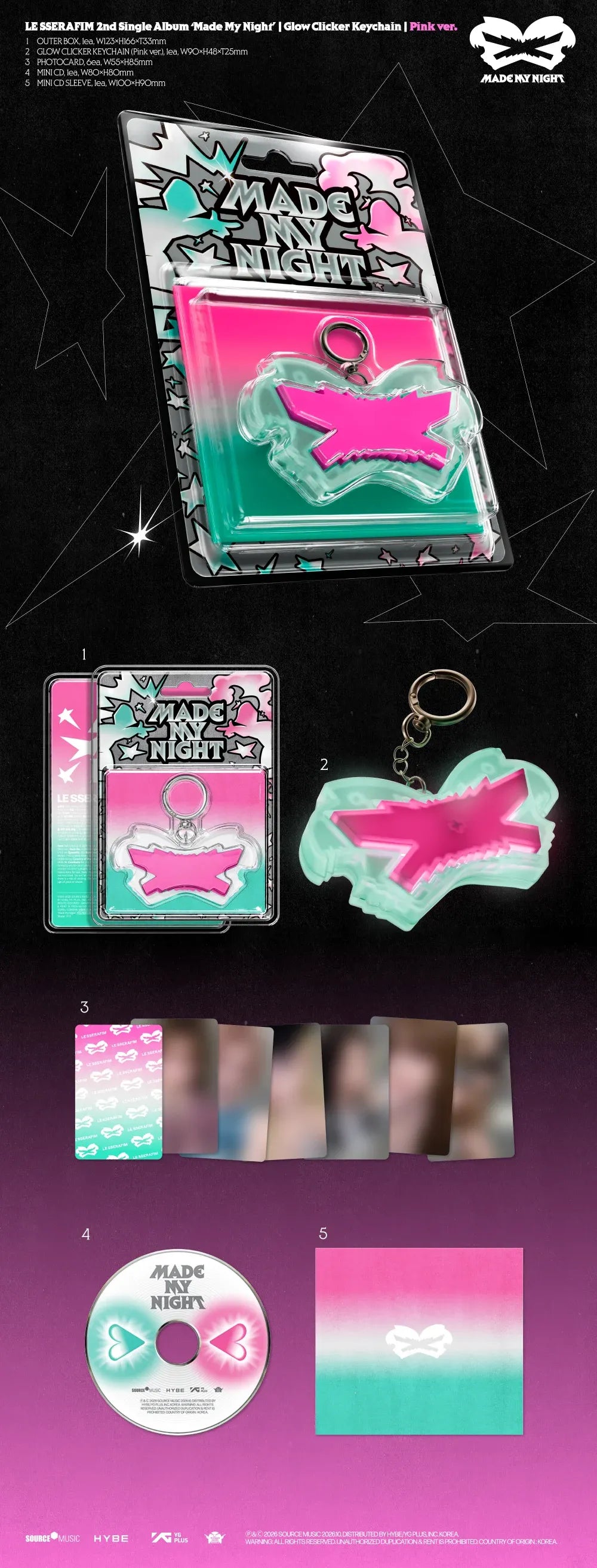[PRE-ORDER] LE SSERAFIM 2nd Single Album 'Made My Night' [Glow Clicker Keychain] (Pink Ver.)
