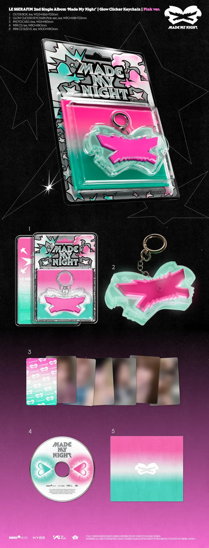 [PRE-ORDER] LE SSERAFIM 2nd Single Album 'Made My Night' [Glow Clicker Keychain] (Pink Ver.)