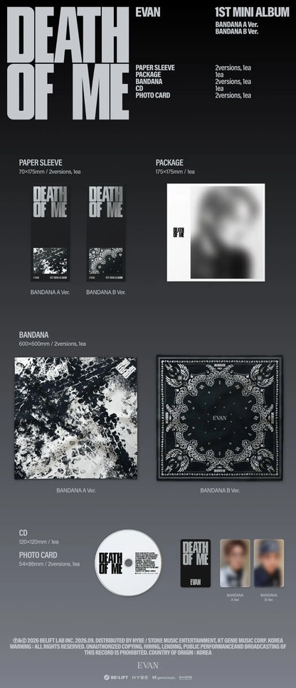 EVAN 1st Mini Album DEATH OF ME Bandana Ver. contents