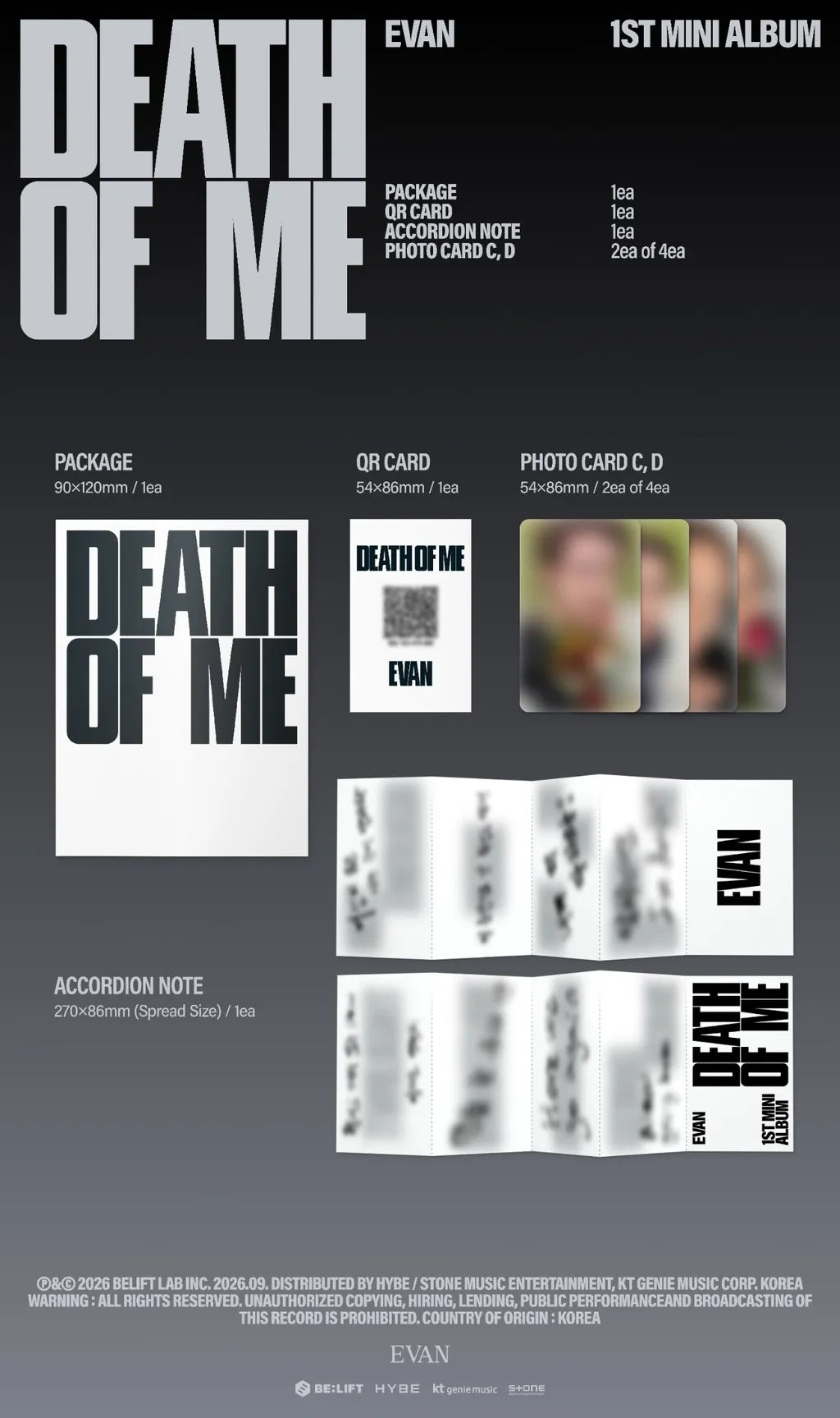 EVAN 1st Mini Album DEATH OF ME Weverse Albums Ver. contents