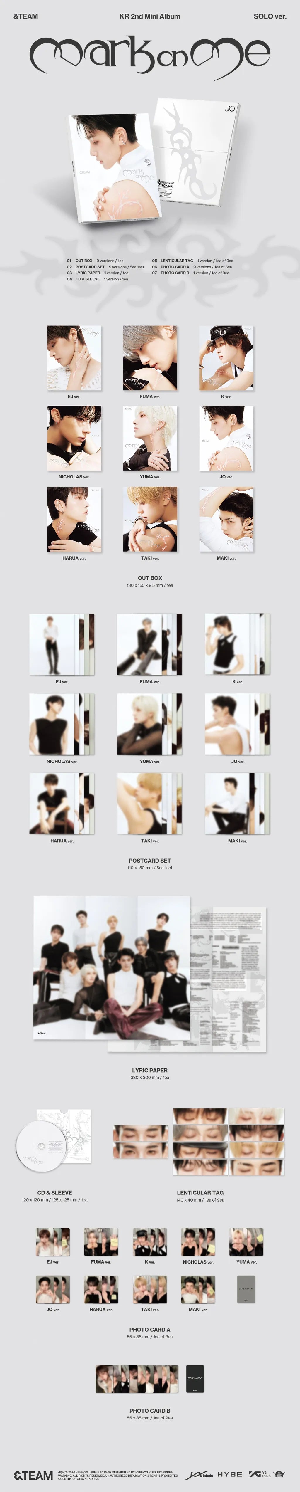 &TEAM Mark on Me SOLO version album contents and inclusions