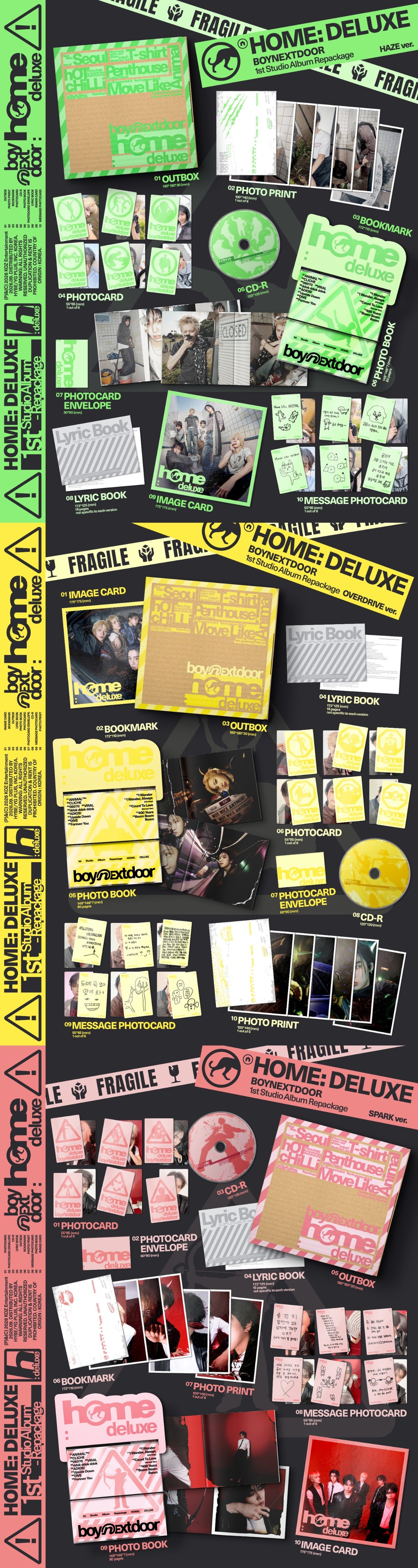 BOYNEXTDOOR HOME DELUXE HAZE OVERDRIVE and SPARK album contents