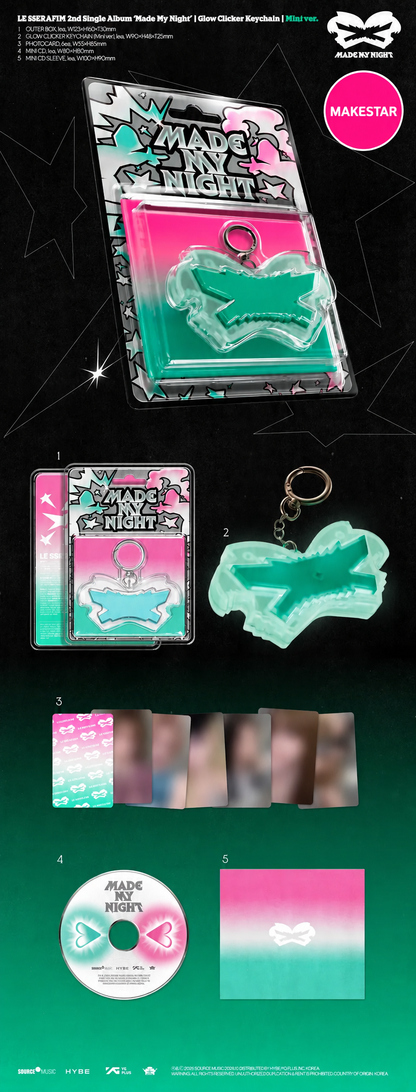 [PRE-ORDER] LE SSERAFIM 2nd Single Album 'Made My Night' [Glow Clicker Keychain] (Mint Ver.)