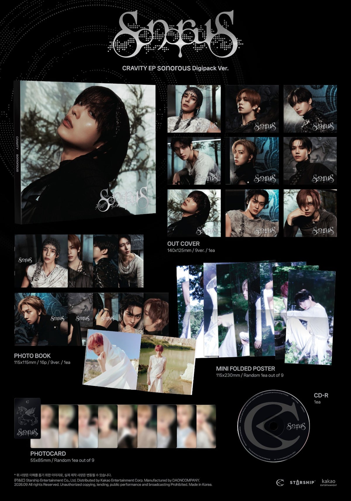 CRAVITY 9th Mini Album [sonorous] (DIGIPACK Ver.) — package contents