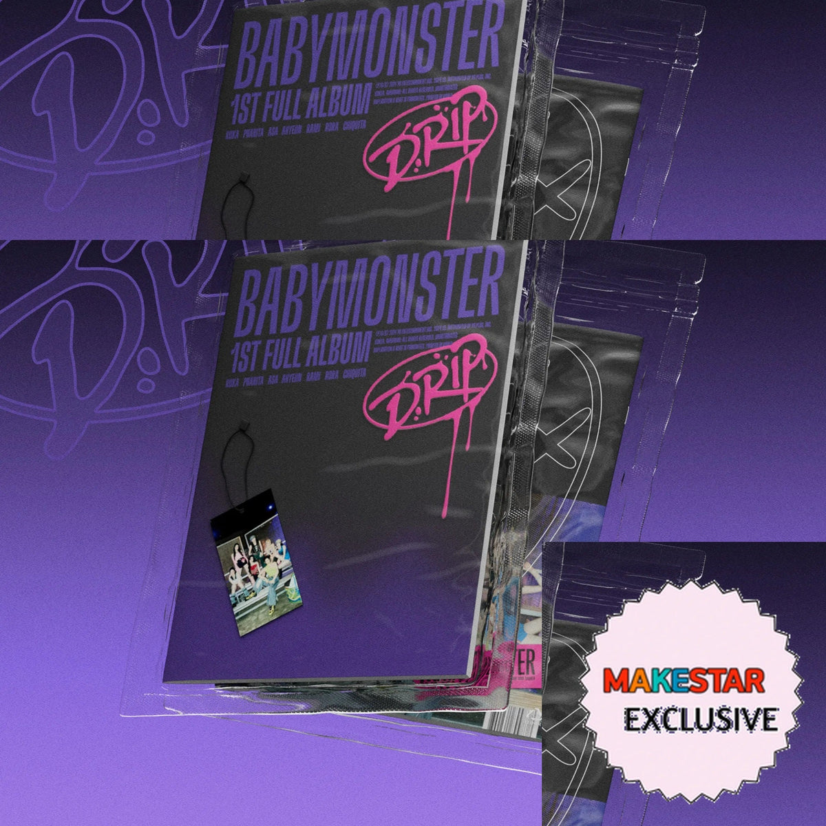 [MAKESTAR EXCLUSIVE] BABYMONSTER 1ST FULL ALBUM [DRIP/ZIP LOCK VER.] cover with one MAKESTAR Exclusive badge