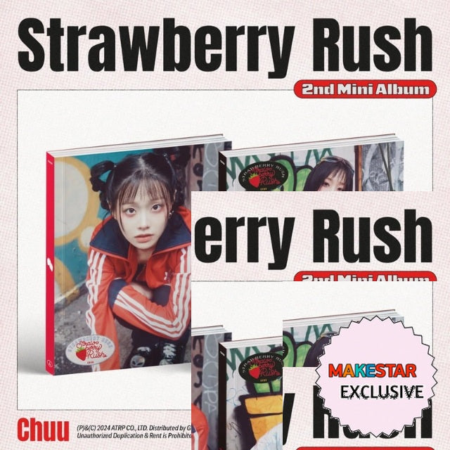 [MAKESTAR EXCLUSIVE] CHUU 2ND MINI ALBUM [STRAWBERRY RUSH] cover with one MAKESTAR Exclusive badge