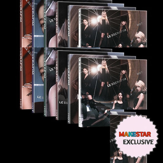 [MAKESTAR EXCLUSIVE] LE SSERAFIM 5TH MINI ALBUM [HOT/Compact Ver.] cover with one MAKESTAR Exclusive badge