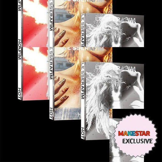 [MAKESTAR EXCLUSIVE] LE SSERAFIM 5TH MINI ALBUM [HOT/Standard Ver.] cover with one MAKESTAR Exclusive badge