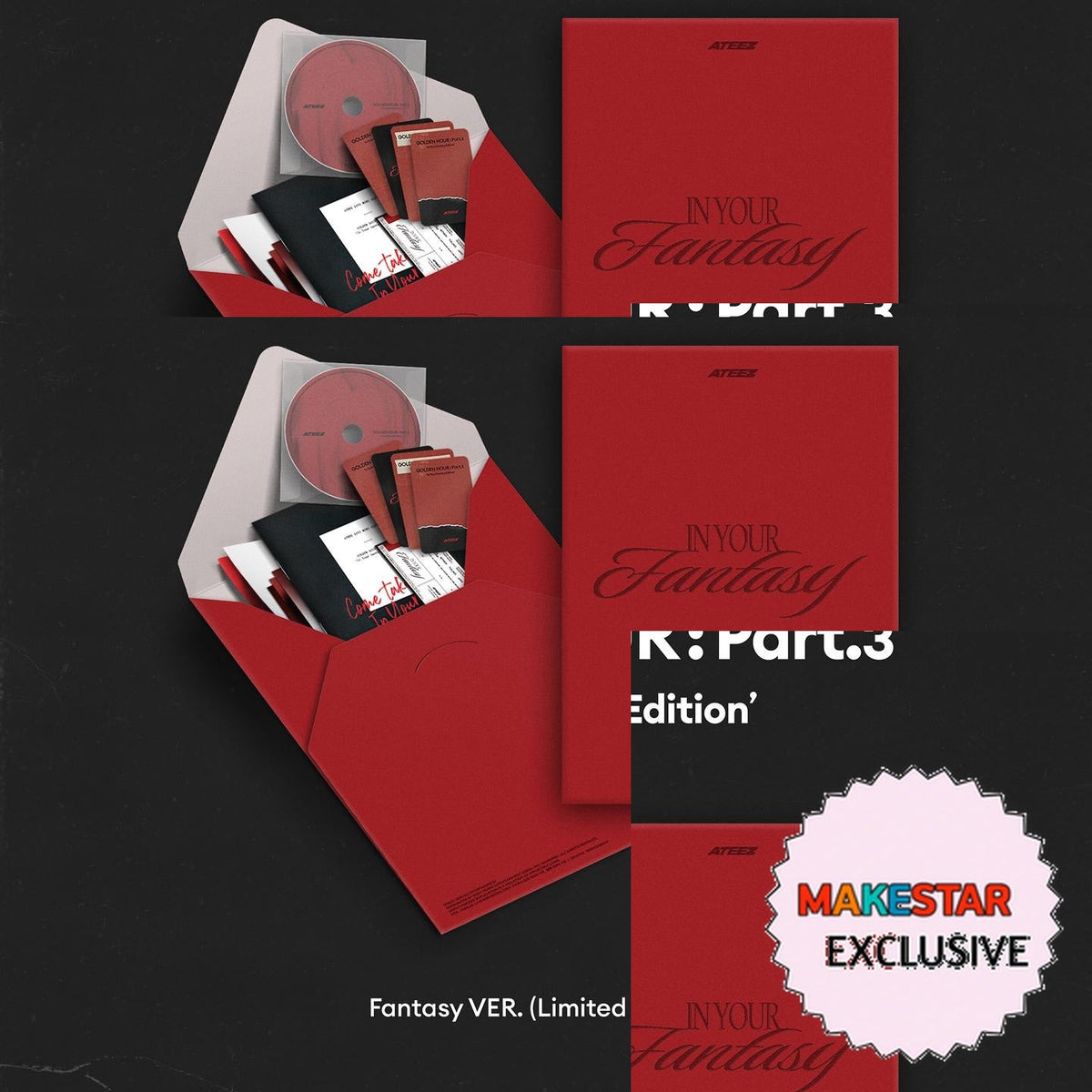 [MAKESTAR EXCLUSIVE] ATEEZ 12TH MINI ALBUM [GOLDEN HOUR : PART.3 ‘IN YOUR FANTASY EDITION’ (LIMITED)] cover with one MAKESTAR Exclusive badge