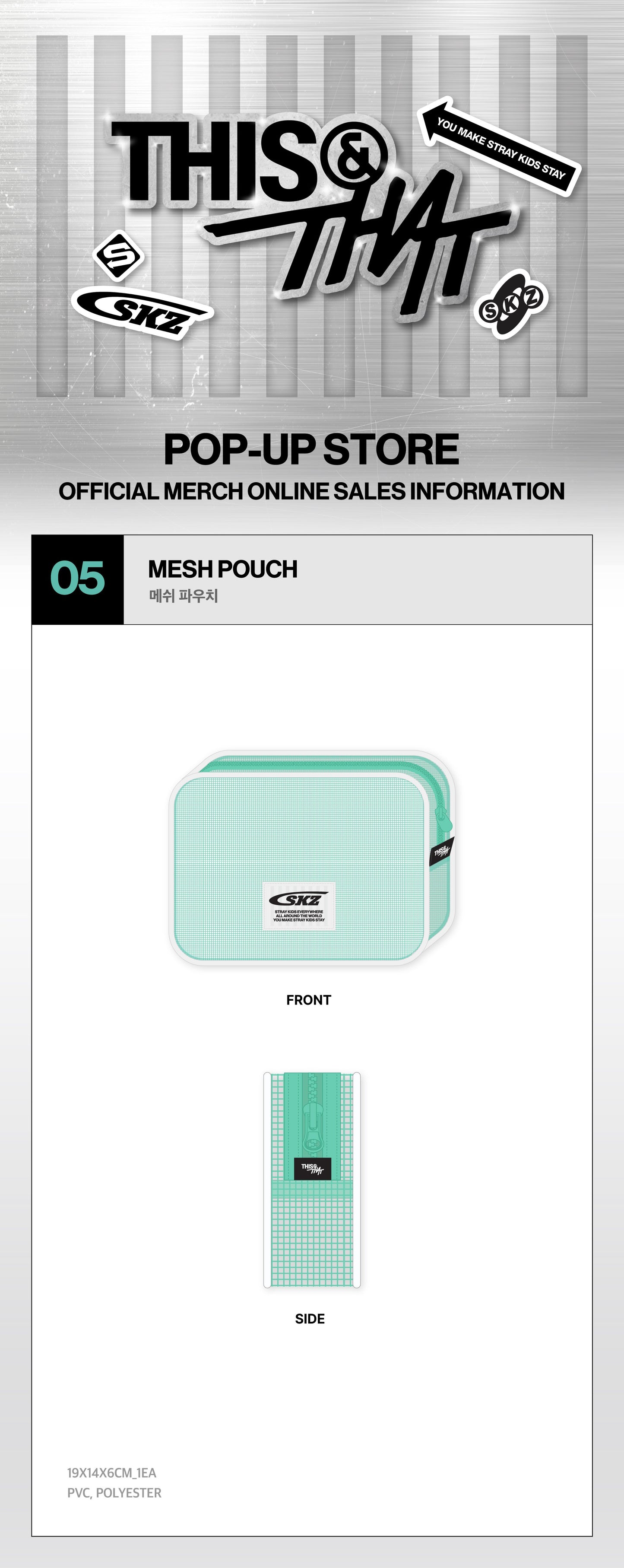 Stray Kids THIS & THAT Mesh Pouch details and measurements