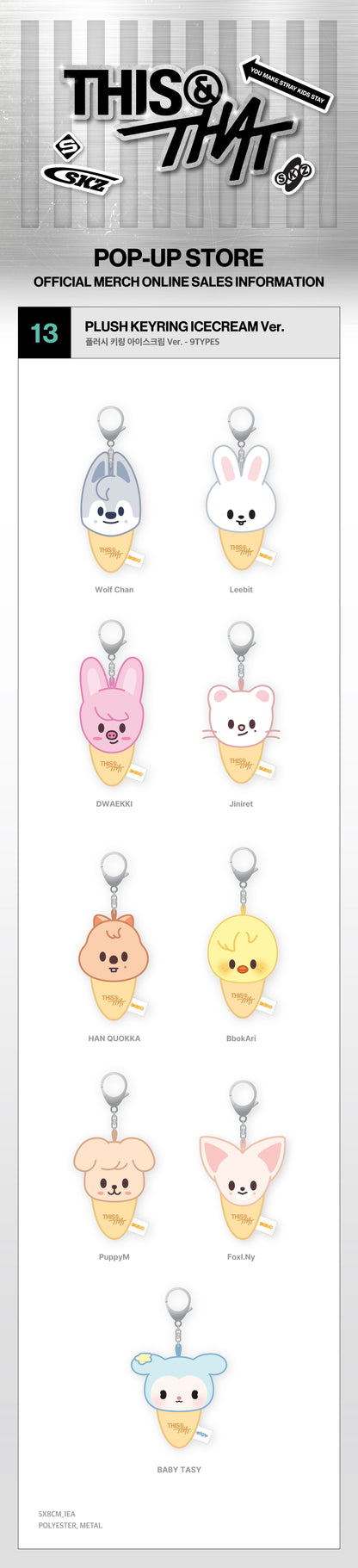 Stray Kids THIS & THAT Plush Keyring Ice Cream Ver. details and character types