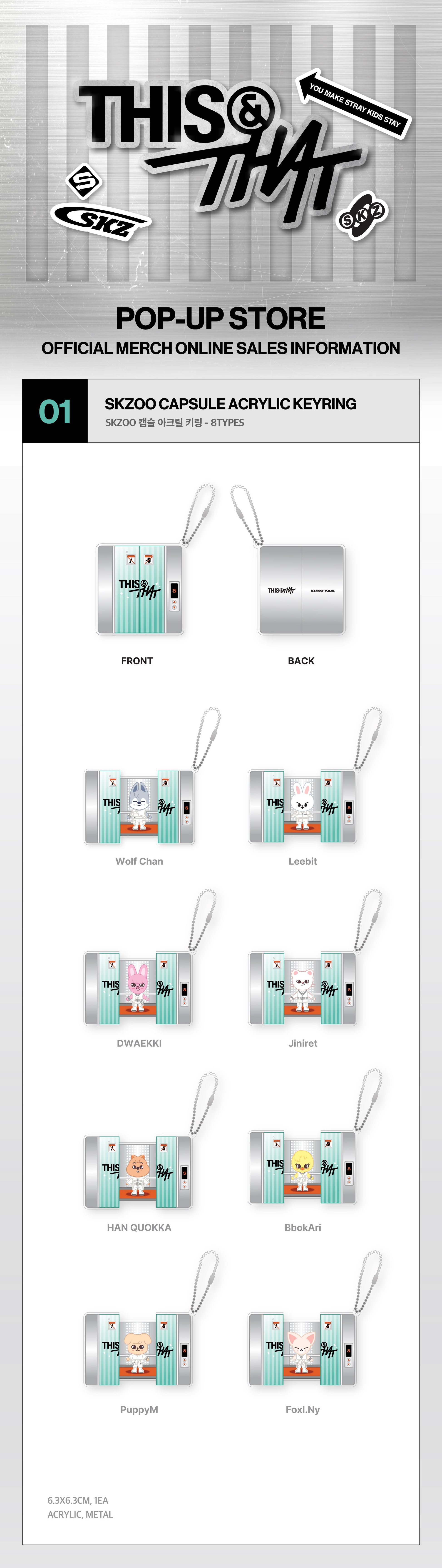 Stray Kids THIS & THAT SKZOO Capsule Acrylic Keyring details and member types