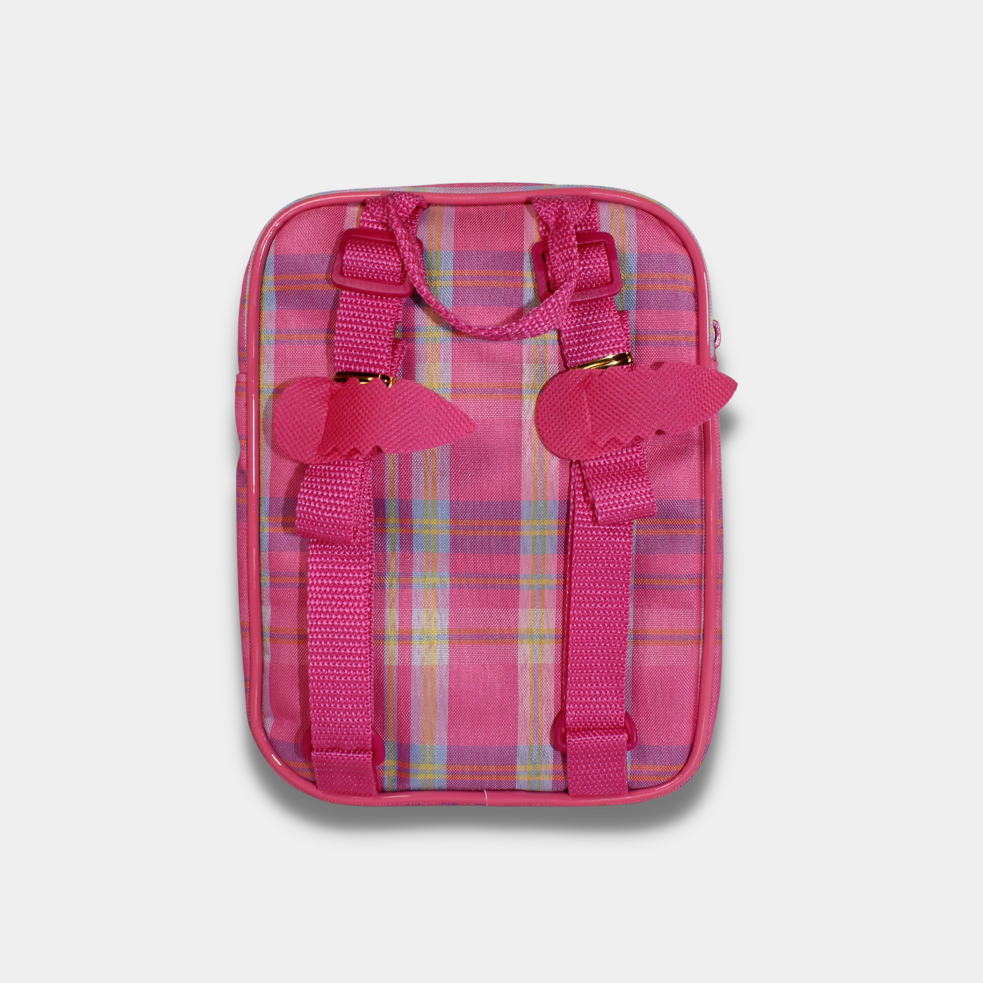 Pink plaid backpack sales