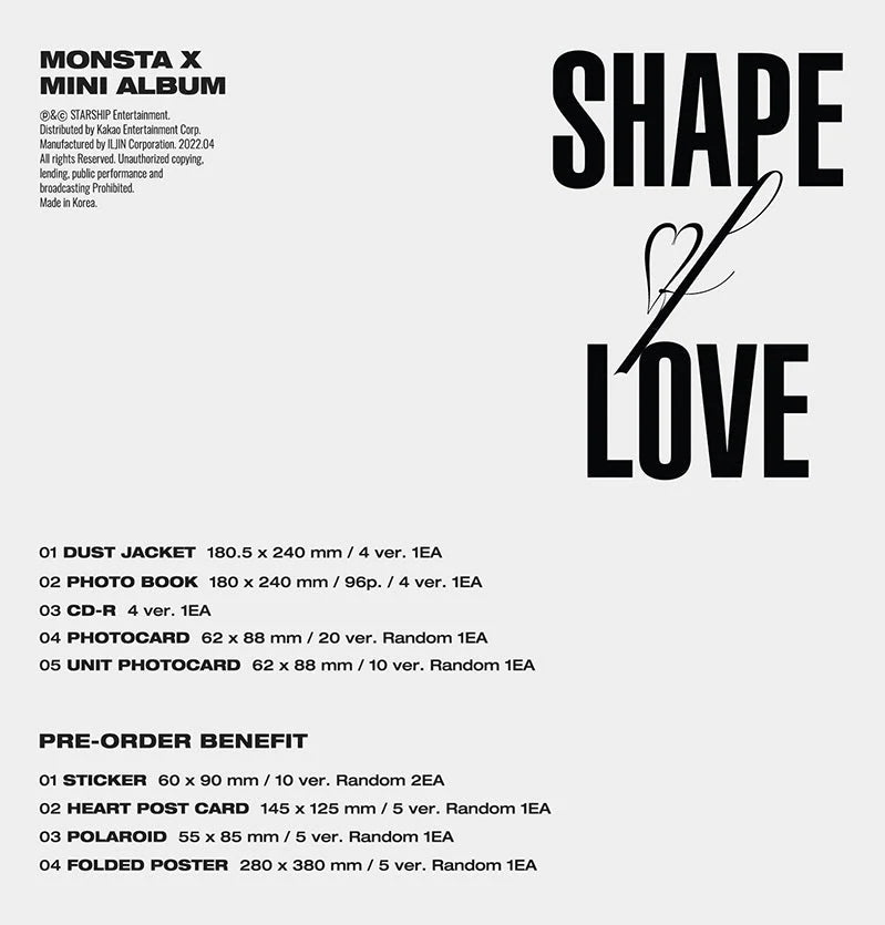 MONSTA X'S - 11TH MINI ALBUM [SHAPE OF LOVE] – Kawaii Alley